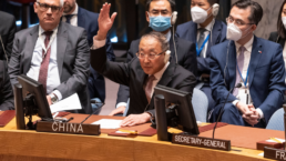 September 30, 2022 Ambassador of China seen voting abstain at Security Council vote on joint resolution to condemn Russian on annexation in UN Headquarters