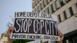 Protesters gather downtown in opposition to the construction of Cop City