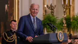 President Joe Biden delivers remarks in the East Room of the White House.
