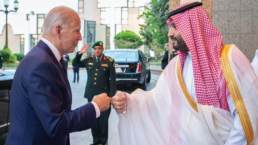 President Joe Biden and Saudi Crown Prince Mohammed bin Salman bin Abdulaziz bumps fist at Al-Salam Palace in Jeddah, on 15 July,2022.