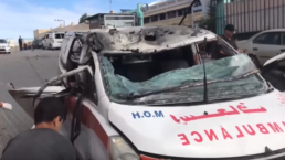 ambulance in gaza palestine damaged by Israel military