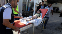 Wounded Palestinians were transferred to Al-Najjar Hospital after being targeted by Israeli warplanes, in the city of Rafah, south of the Gaza Strip, on October 13 2023