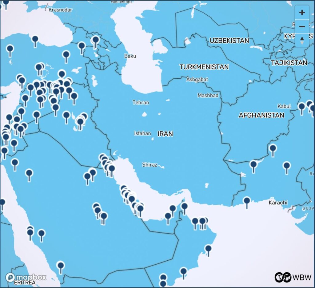 Iran and the US military bases it is surrounded by