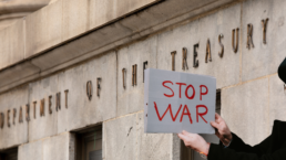 department of the treasury building and stop war sign