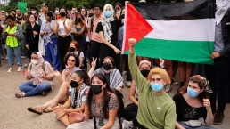 University of Texas students protest Israel's war in Gaza and the arrest of students at a demonstration the previous day at a rally on campus.