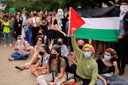 University of Texas students protest Israel's war in Gaza and the arrest of students at a demonstration the previous day at a rally on campus.