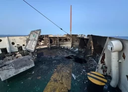 hole in front of Freedom Flotilla coalition ship