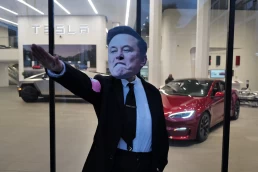 San Francisco, CA – February 19, 2025: Protesters demonstrate their dislike of Elon Musk at a Tesla showroom calling for his ouster at DOGE for his mass firings.