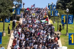 Thousands pro-Palestinian protesters gather at an encampment at the University of California, Los Angeles (UCLA), on Monday, April 29, 2024, in Los Angeles.