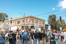 Seattle, Washington USA - June 14 2025: No Kings Day Protest in West Seattle Washington
