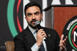 New York, NY - April 3, 2025: Assemblymember Zohran Mamdani speaks at the city mayoral candidates forum held by Reverend Al Sharpton at 2025 annual NAN Convention at Sheraton Times Square