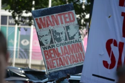 NEW YORK, NEW YORK USA - July 29, 2025: Stop Starving Gaza Now rally demanding more aid and food be allowed into Gaza outside of the United Nations in Midtown Manhattan.