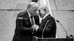 Trump embraces Netanyahu in the Knesset (Photo via the White House)