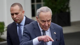 Washington, D.C. USA - 02272024: Speaker of the House Johnson, Majority Leader of the House Jeffries, and Majority Leader of the Senate Schumer address the press after meeting with the President.