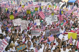 Hundreds of thousands of immigrants participate in march for Immigrants and Mexicans protesting against Illegal Immigration reform by U.S. Congress, Los Angeles, CA, May 1, 2006
