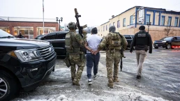 Minneapolis, MN. Jan. 6, 2026. Secretary of Homeland Security Kristi Noem, not shown, observes the “Worst of the Worst” operations. U.S. Immigration and Customs ICE and U.S. Customs and Border Protection CBP arresting illegal immigrants.