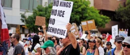 PASADENA, CALIFORNIA - JUNE 14, 2025: American citizens march in the 