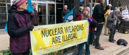 nuclear weapons are illegal protest banner
