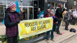 nuclear weapons are illegal protest banner
