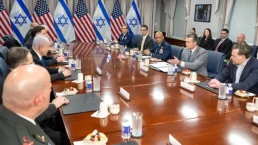 dept of war image of hegseth with Israeli flags in meeting with Netanyahu