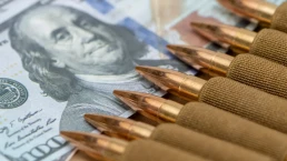 military weapon bullets and money