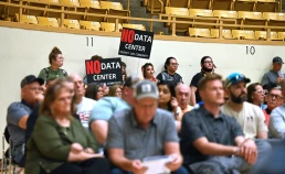 EMPORIA KANSAS, USA - JUNE 23, 2026 No Data Center Protestors inside the Civic auditorium during the town hall meeting
